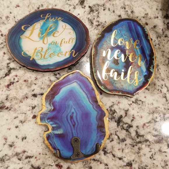 Other - NEW | Set (3) Blue Geode Agate Decor